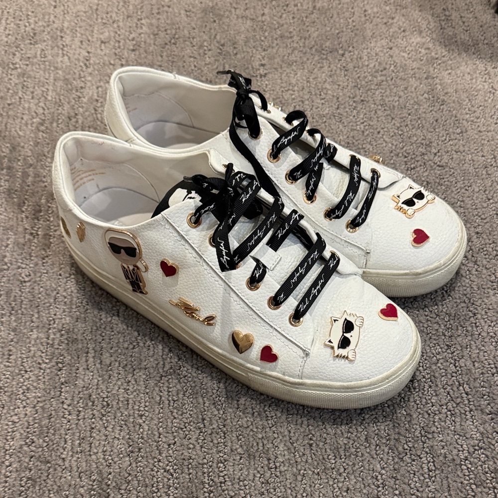 Karl Lagerfeld White and Black Sneakers with Red Accents Size 8M